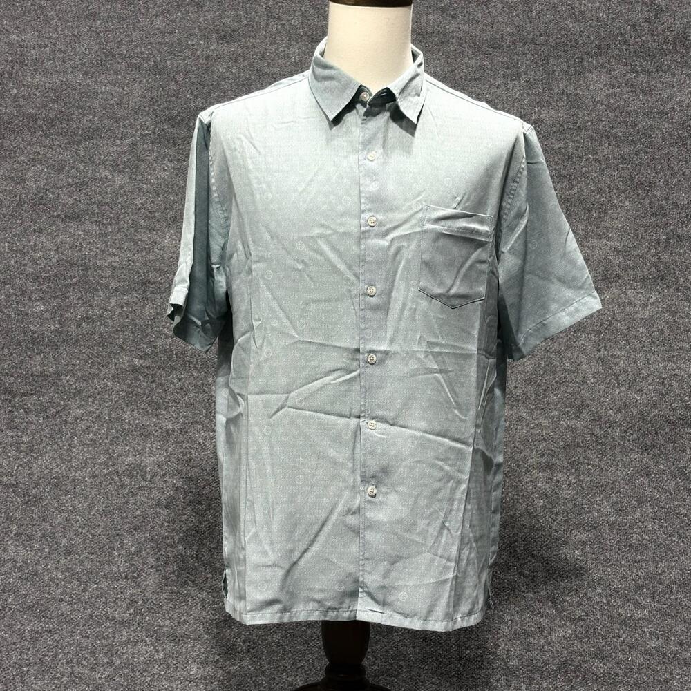 Croft & Barrow Shirt Mens Large Blue Geometric Print Short Sleeve Button Up